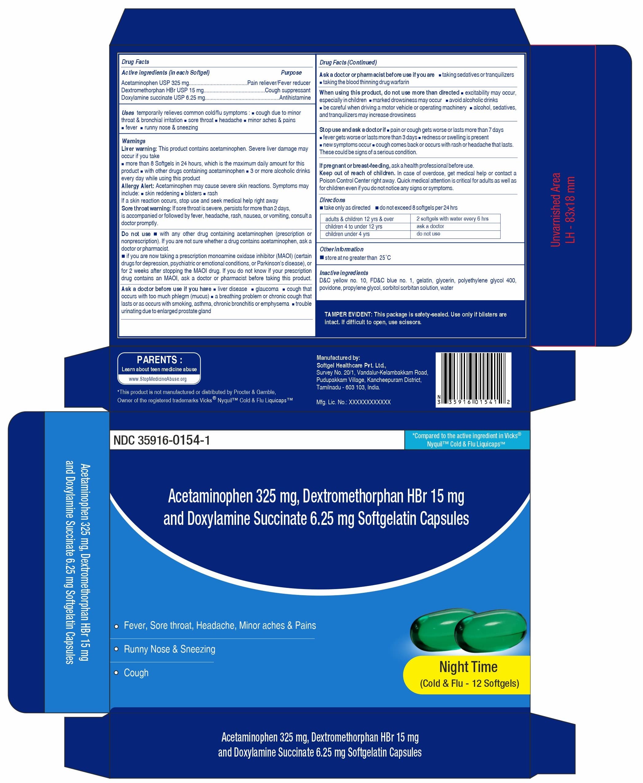 Acetaminophen, Dextromethorphan Hydrobromide and Doxylamine Succinate package label