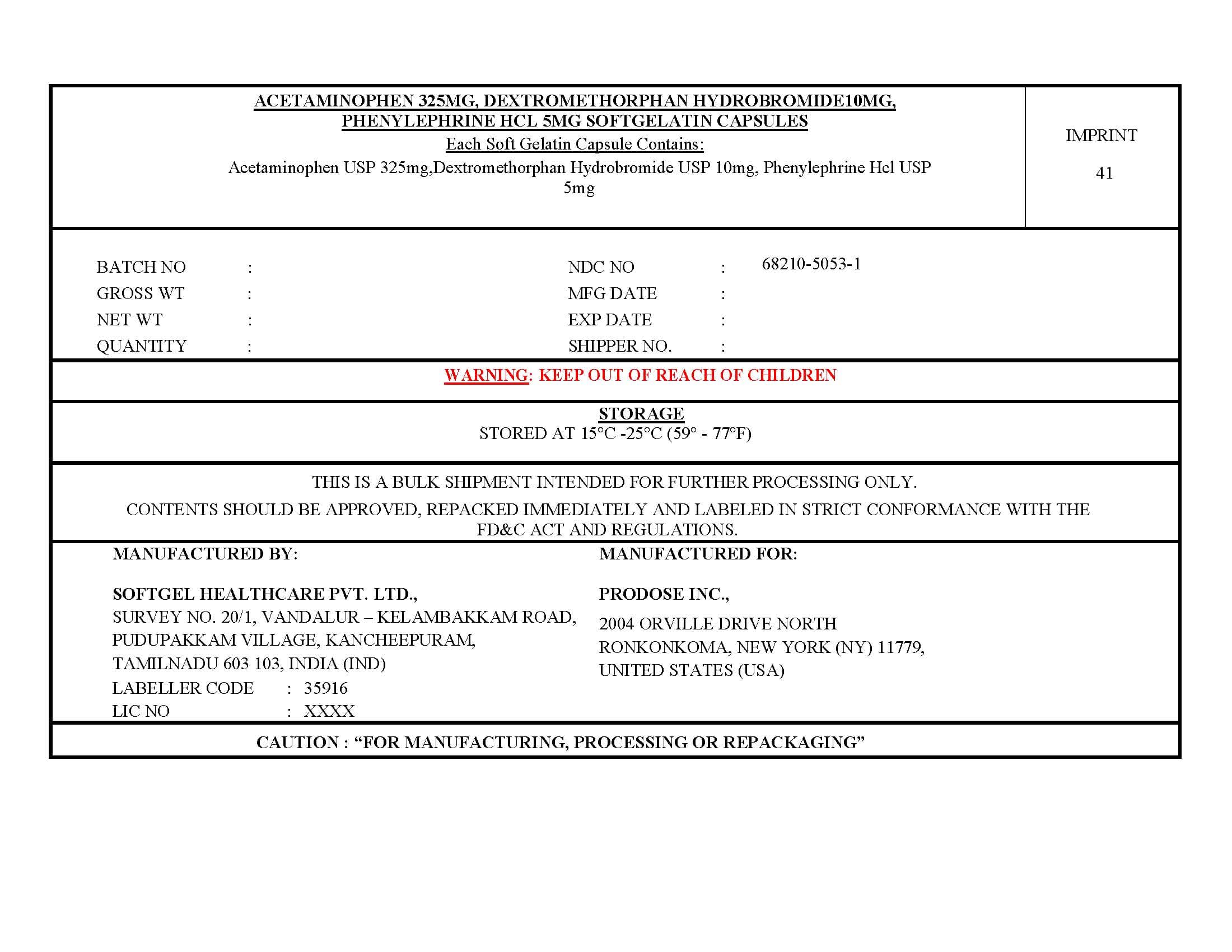 Acetaminophen, Dextromethorphan Hydrobromide and Phenylephrine Hydrochloride package label