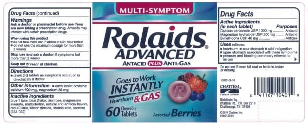 Rolaids Advanced Antacid Anti-Gas Mixed Berry package label