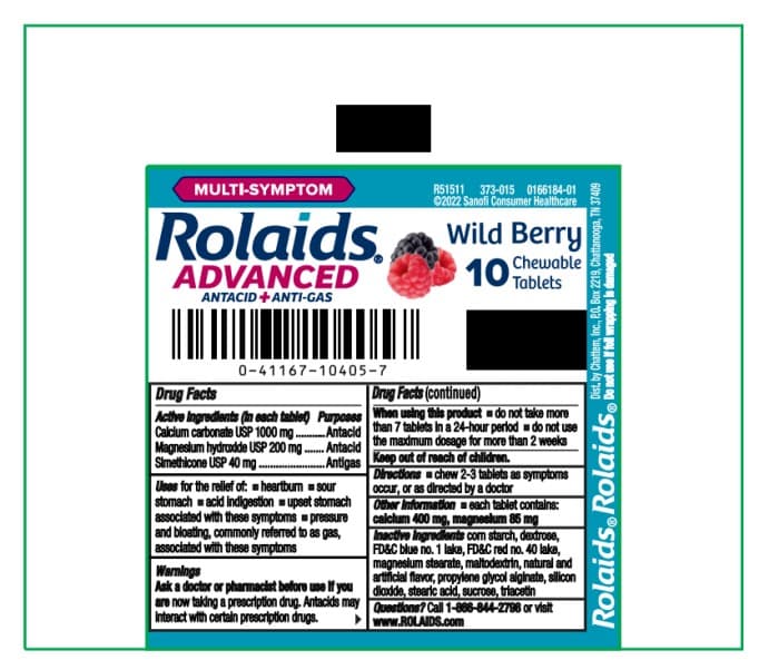 Rolaids Advanced Antacid Anti-Gas Wild Berry package label