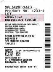 Aspirin package label