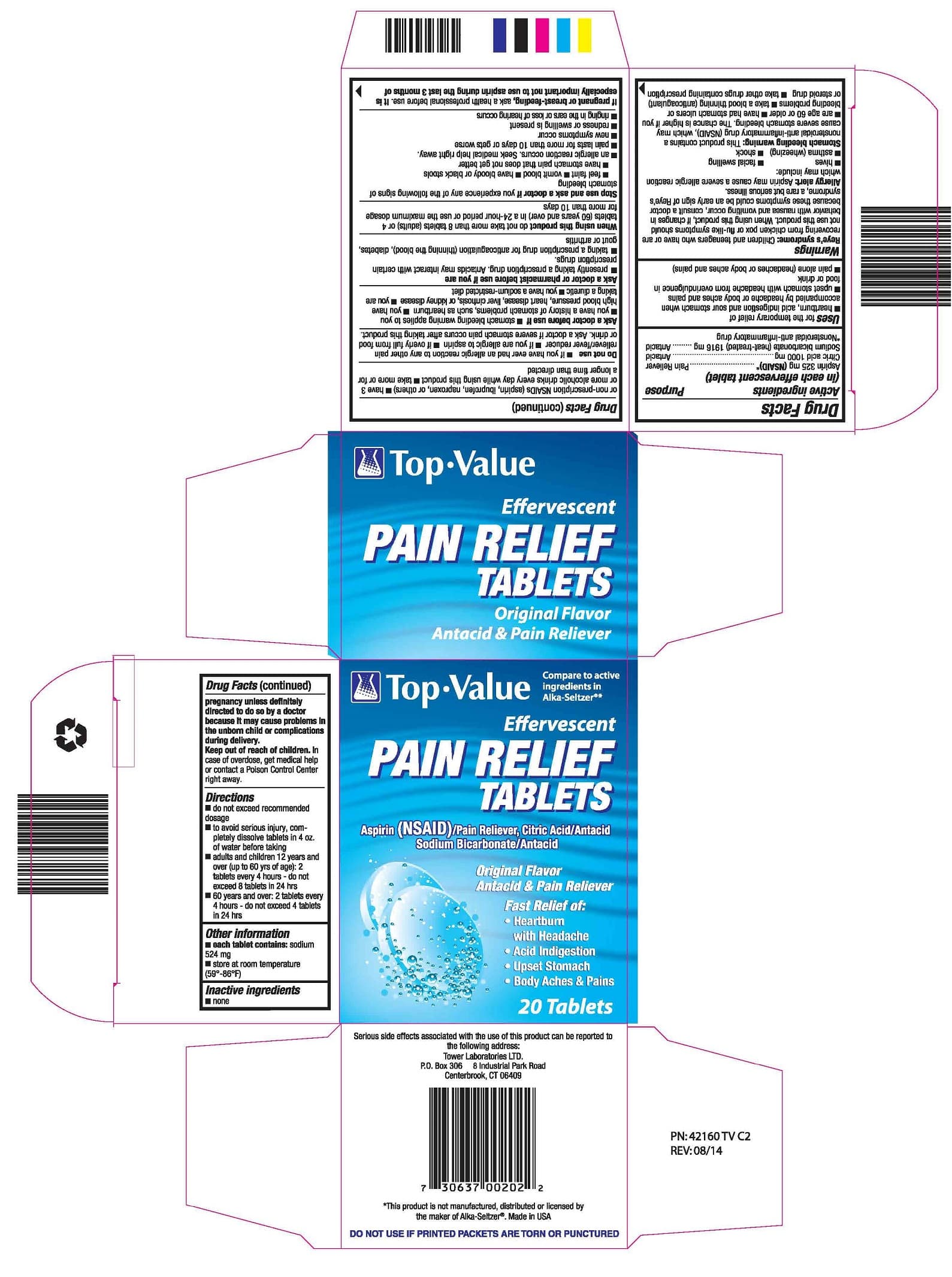 Top Value Effervescent Pain Relief package label
