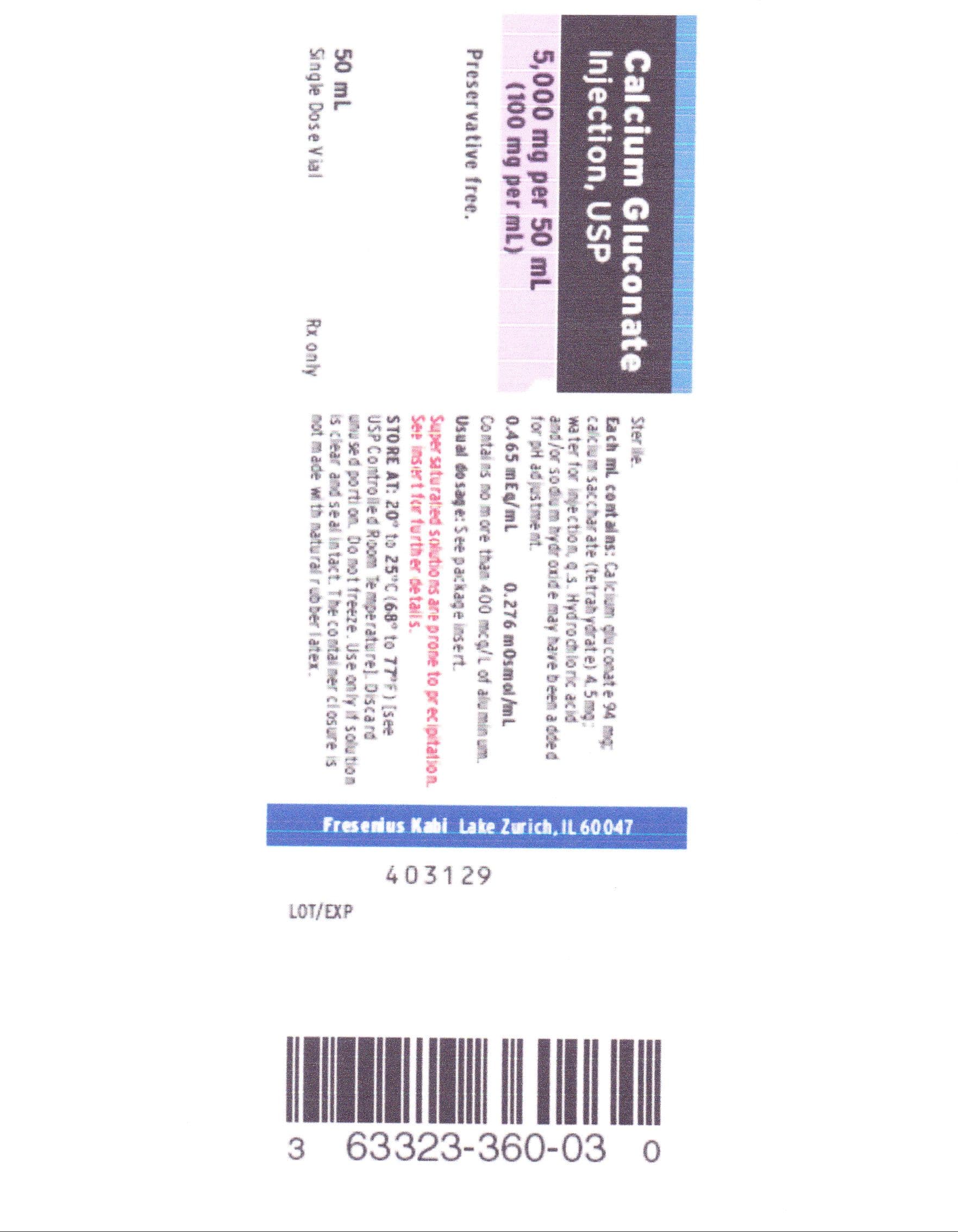Calcium Gluconate package label