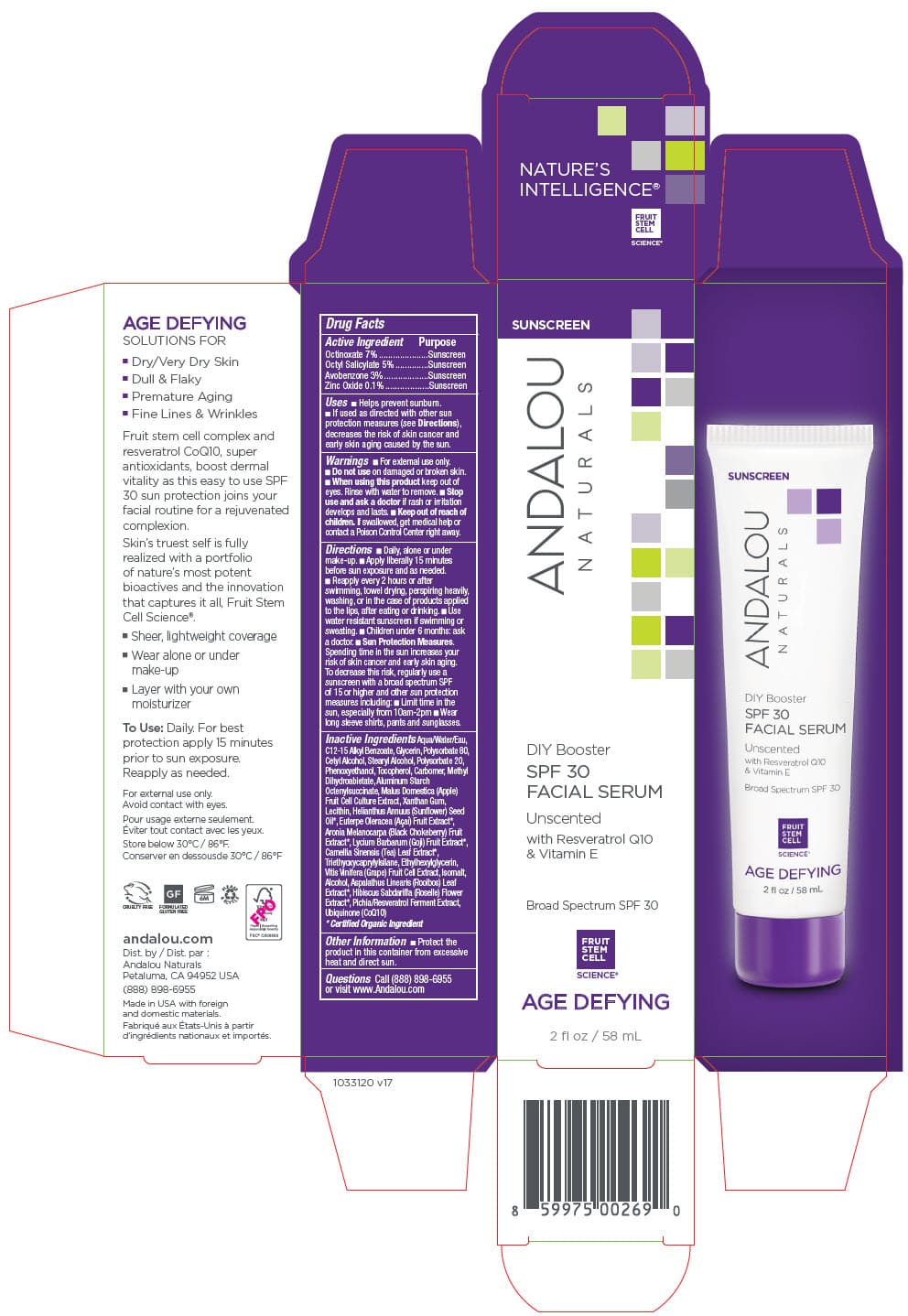Diy Booster SPF 30 Facial Serum Unscented package label