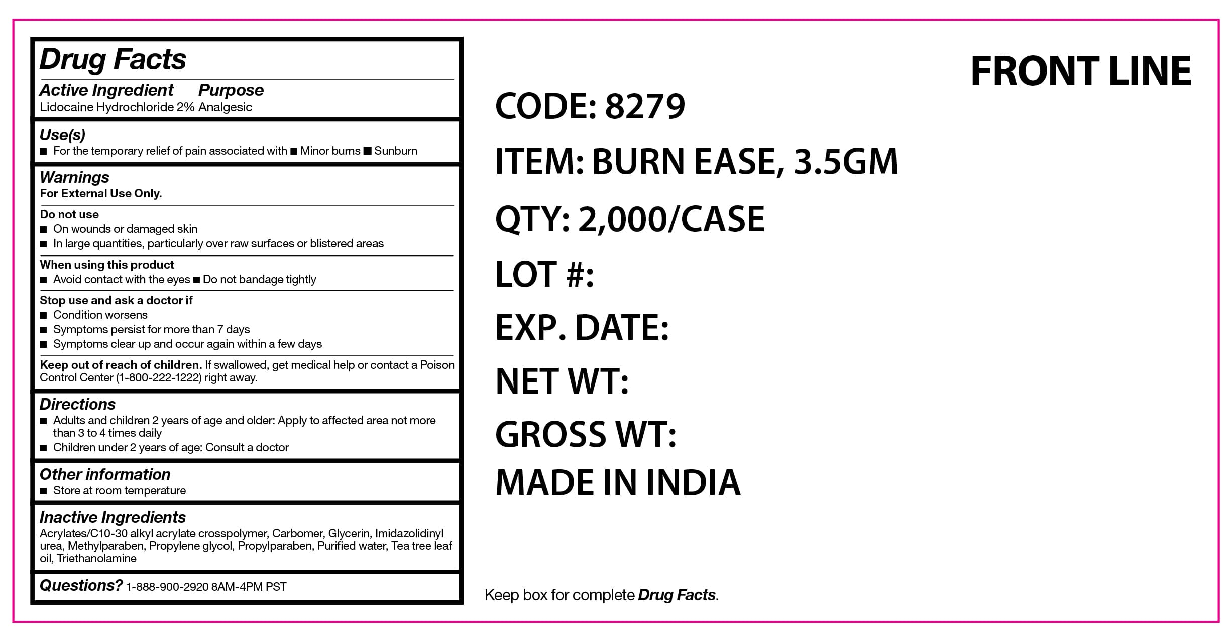 Burn Ease 3.5g package label