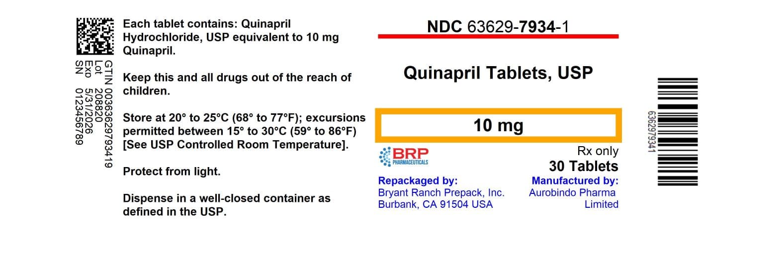Quinapril Hydrochloride package label