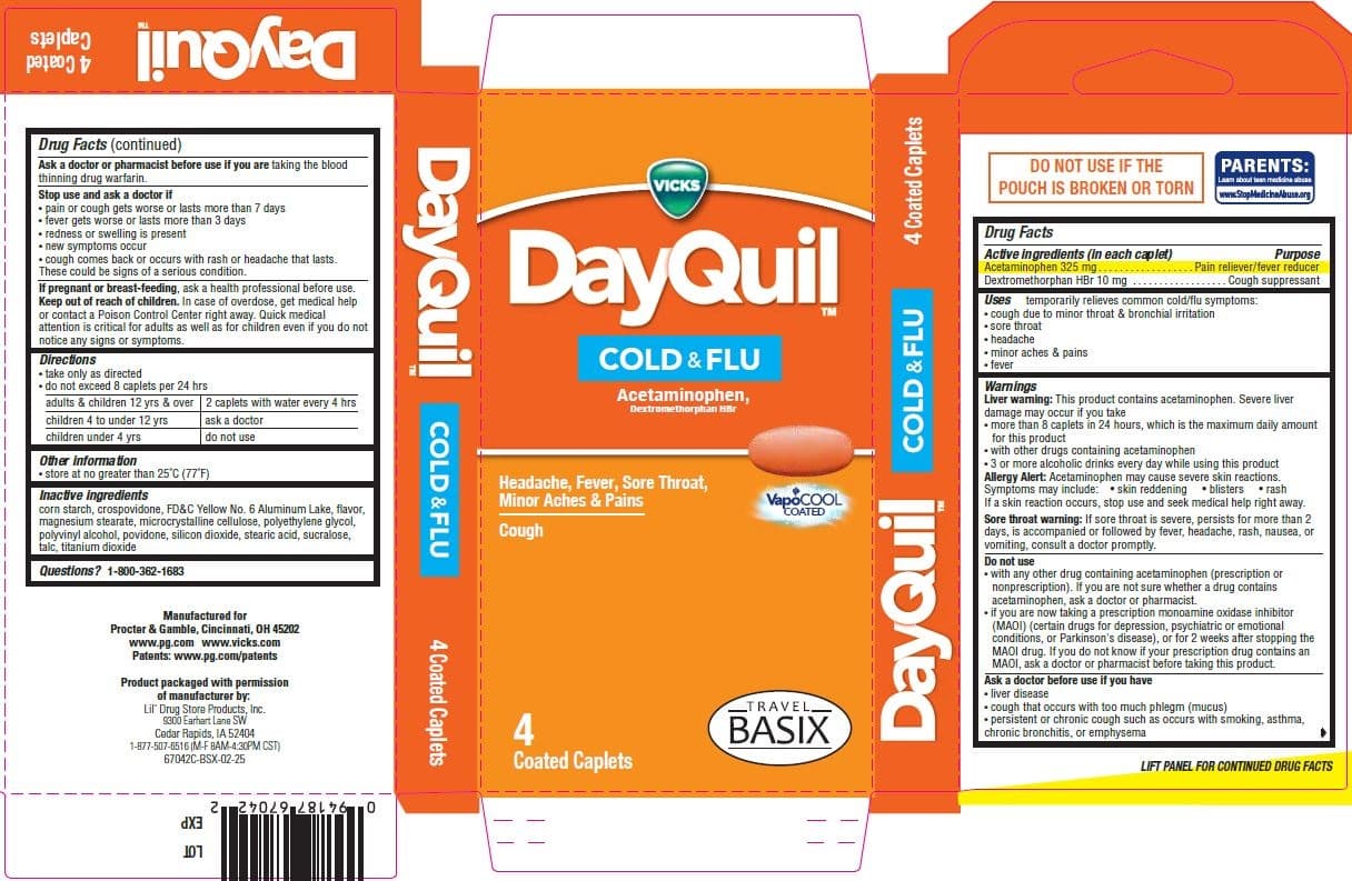 Dayquil Cold and Flu W/vapocool, 4ct (pe-Free), Bsx package label