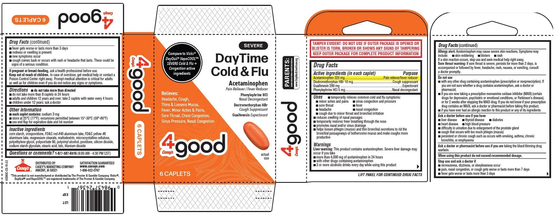 Daytime Cold and Flu Severe, Caseys 4good package label
