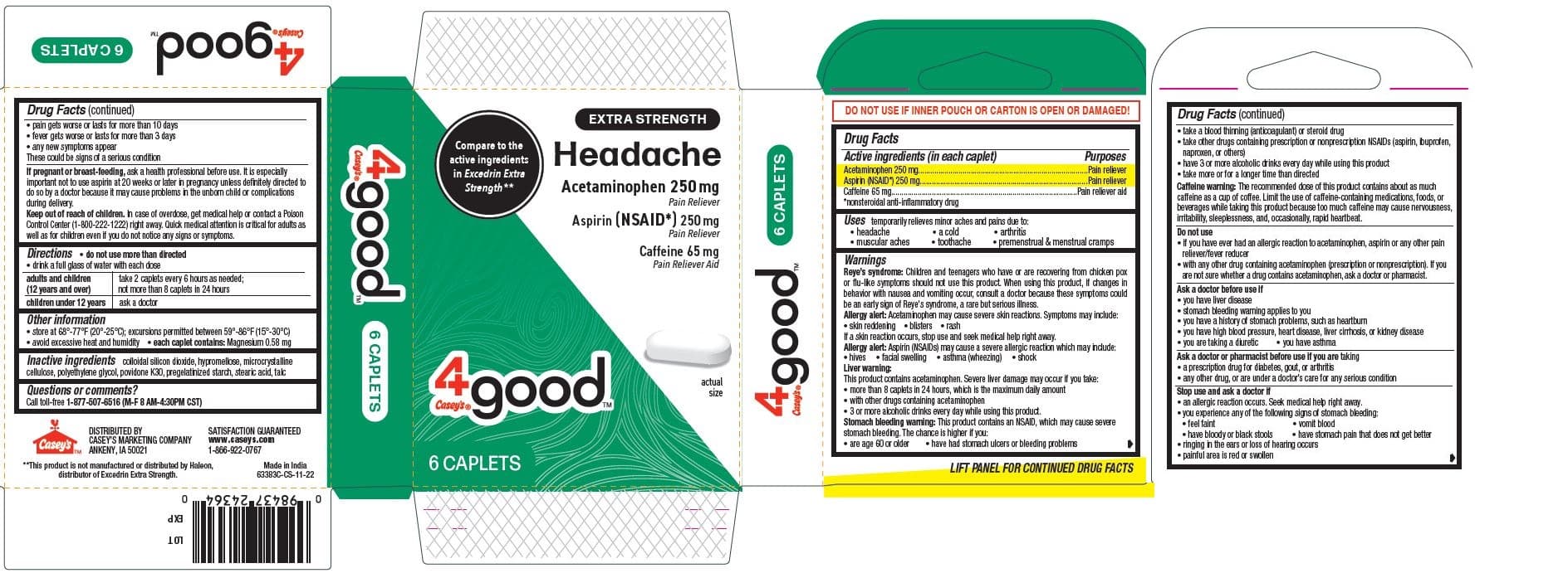 Extra Strength Headache, Caseys 4good package label