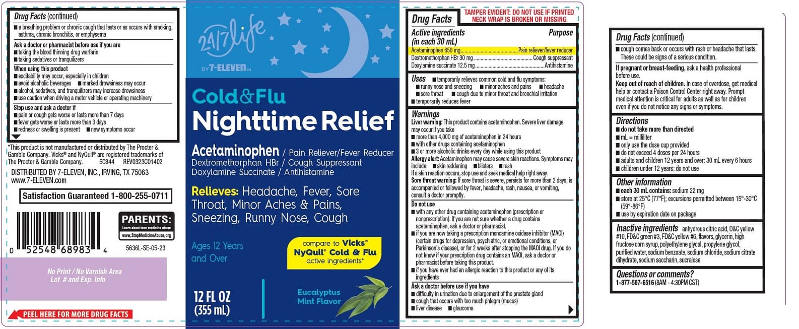 24-7 Life by 7-Eleven Nighttime Cold and Flu package label