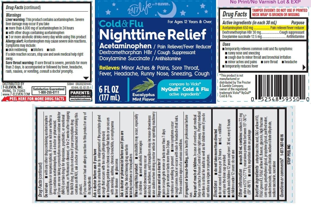 Nighttime Relief, Cold and Flu, 24-7 Life by 7-Eleven package label