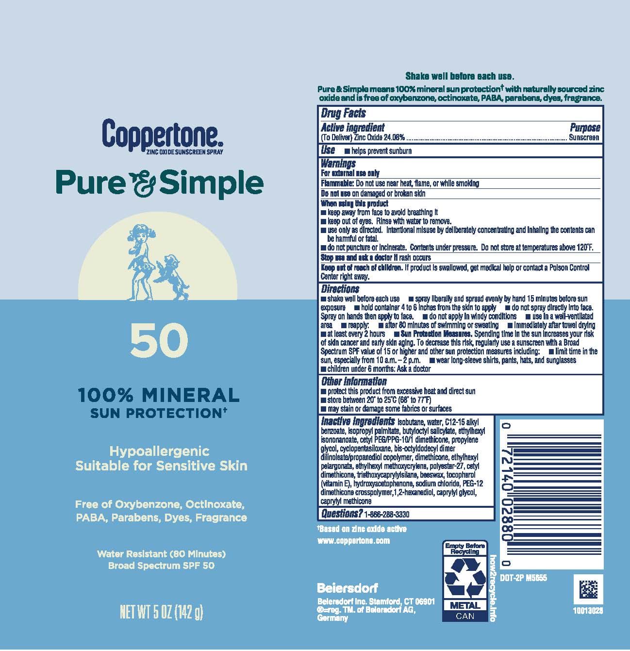 Coppertone Pure and Simple Kids Suncreen SPF 50 package label