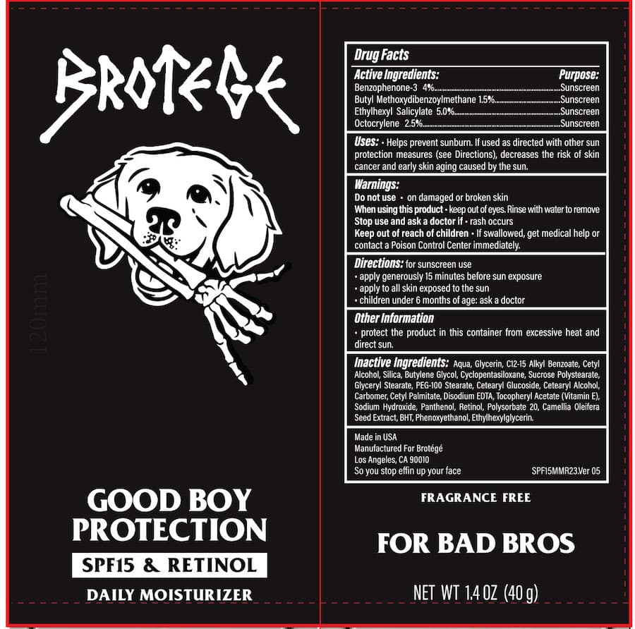 Brotege Good Boy Protection SPF 15 and Retinol Daily... package label