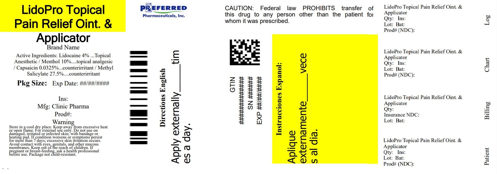 Lidopro Pain Relief package label
