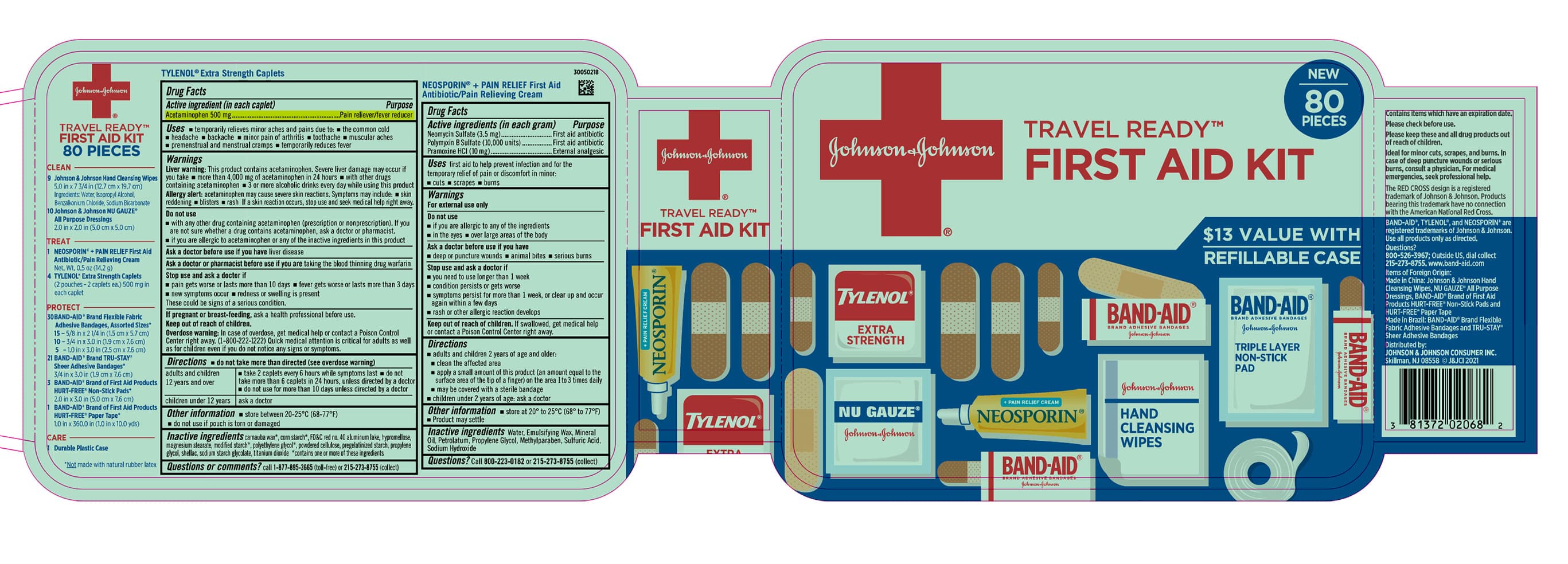 Johnson and Johnson First Aid Travel Ready package label