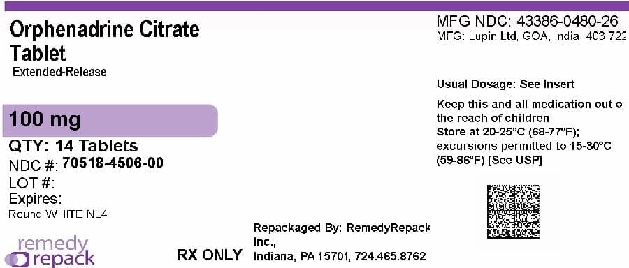 Orphenadrine Citrate package label