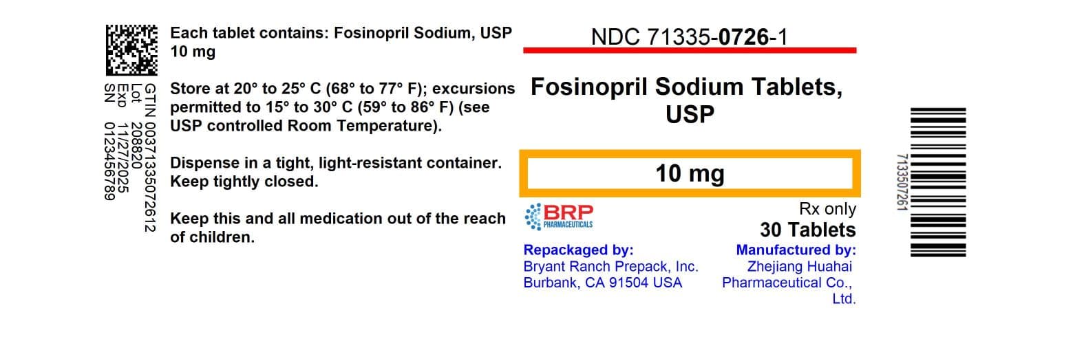 Fosinopril Sodium package label