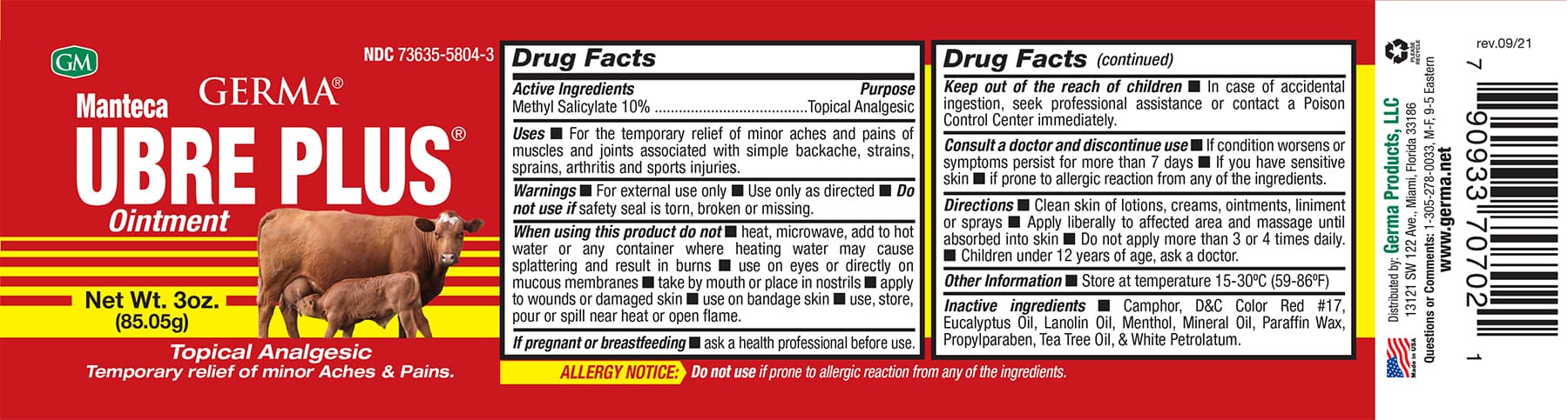 Germa Manteca Ubre Plus (yellow) package label