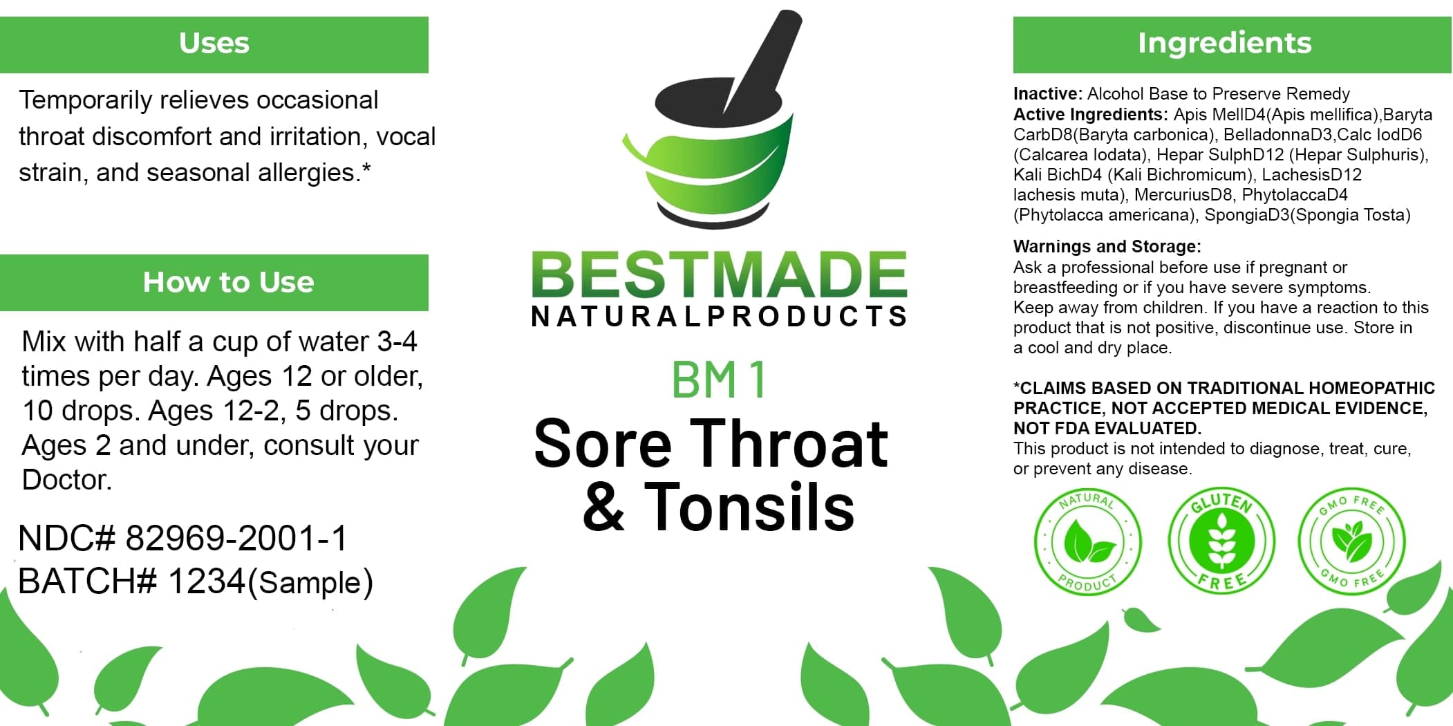 Bestmade Natural Products Bm1 package label