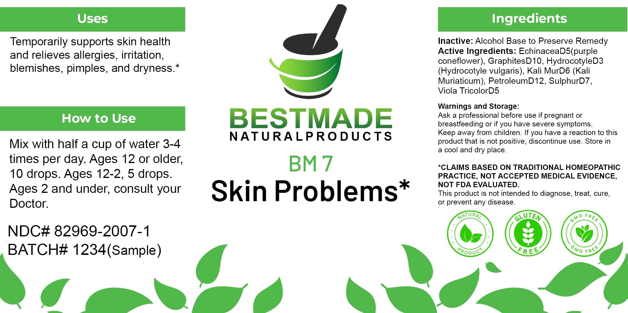 Bestmade Natural Products Bm7 package label