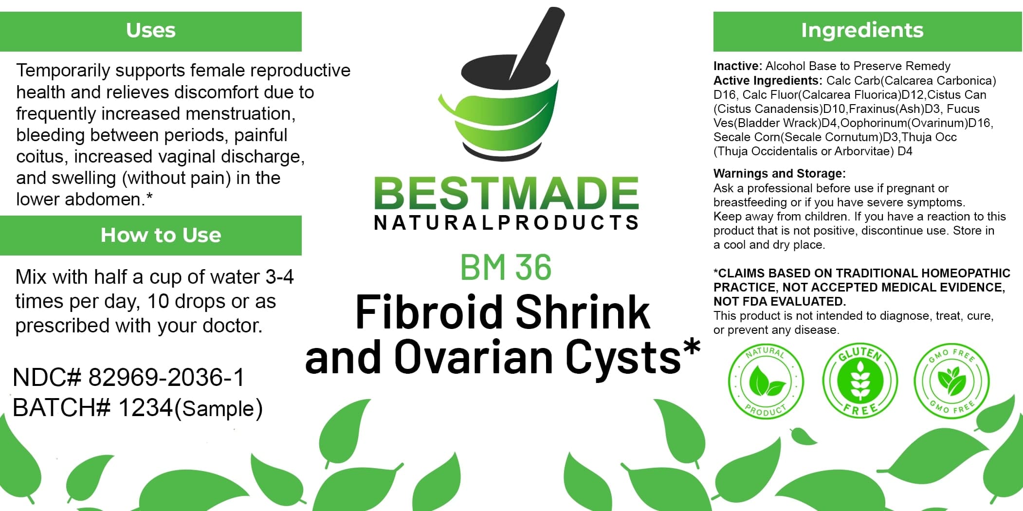 Bestmade Natural Products Bm36 package label