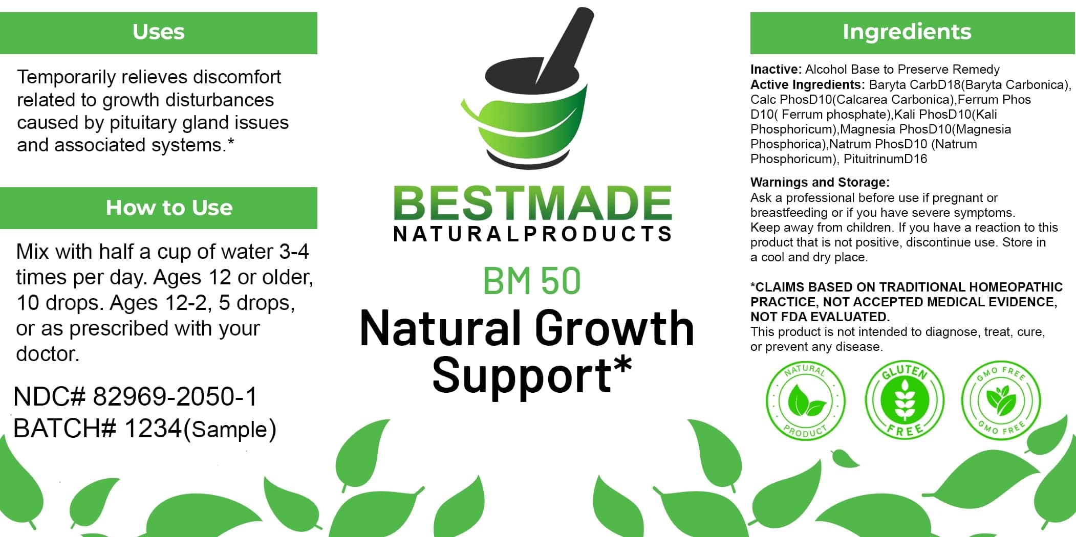 Bestmade Natural Products Bm50 package label