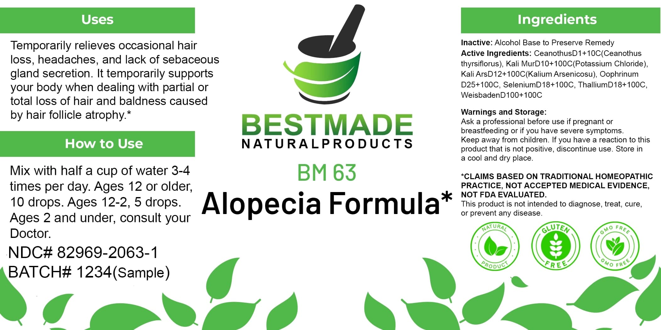 Bestmade Natural Products Bm63 package label