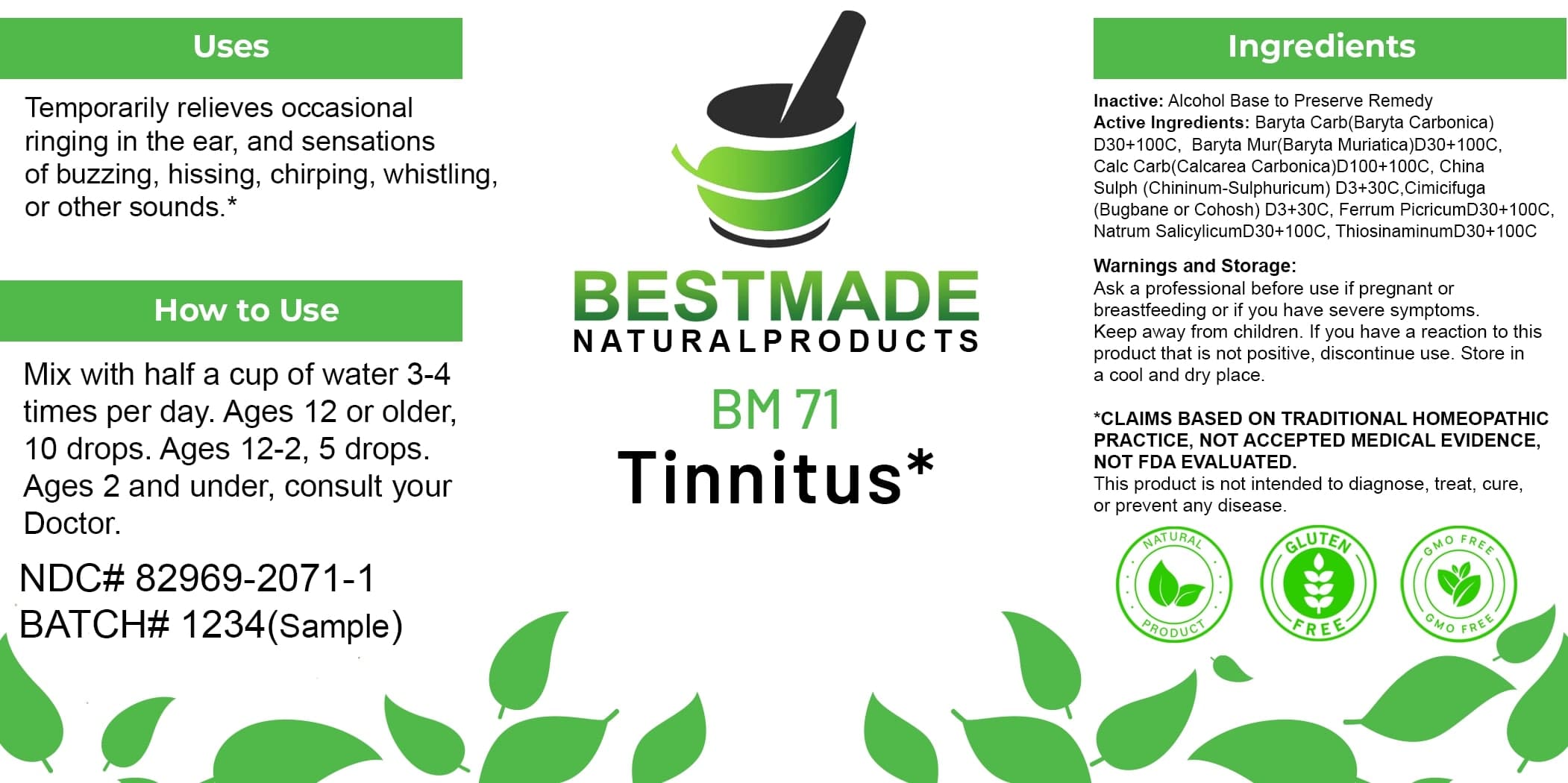 Bestmade Natural Products Bm71 package label