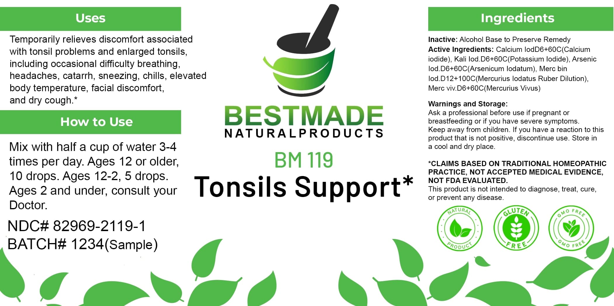 Bestmade Natural Products Bm119 package label