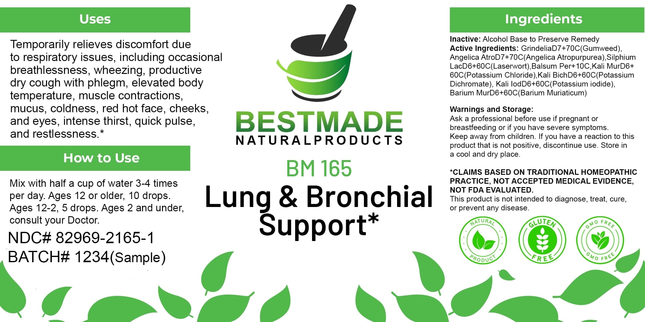 Bestmade Natural Products Bm165 package label