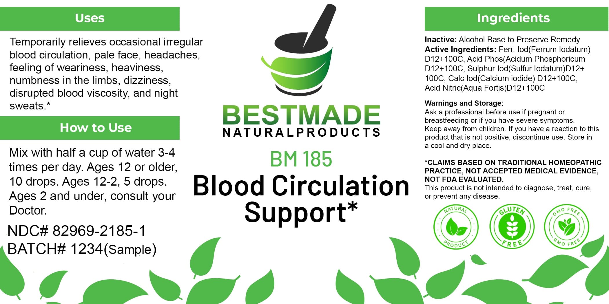 Bestmade Natural Products Bm185 package label