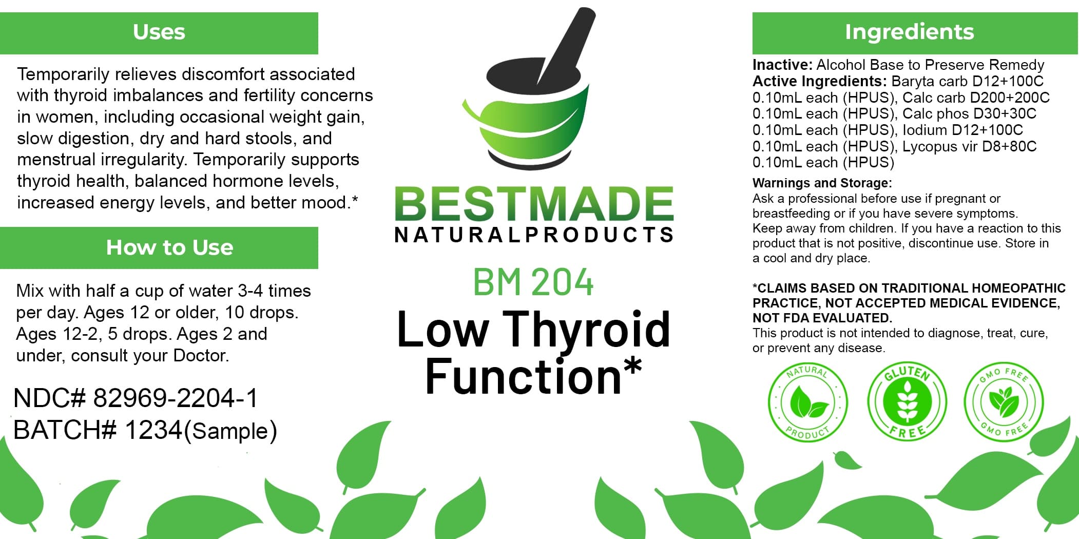 Bestmade Natural Products Bm204 package label