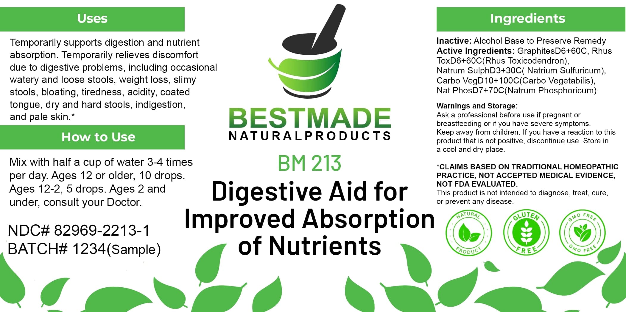 Bestmade Natural Products Bm213 package label