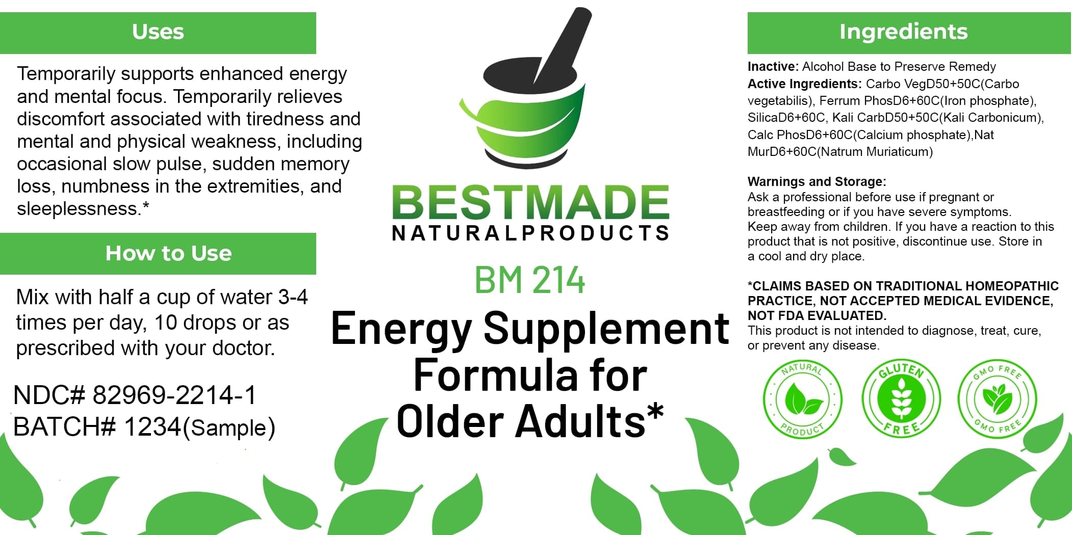 Bestmade Natural Products Bm214 package label