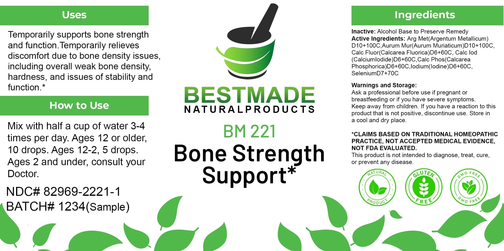 Bestmade Natural Products Bm221 package label