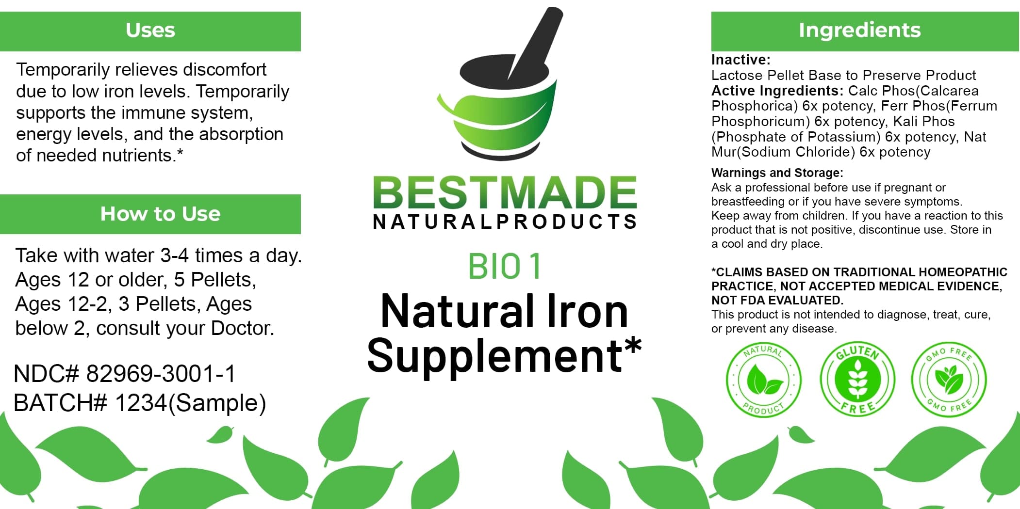 Bestmade Natural Products Bio1 package label