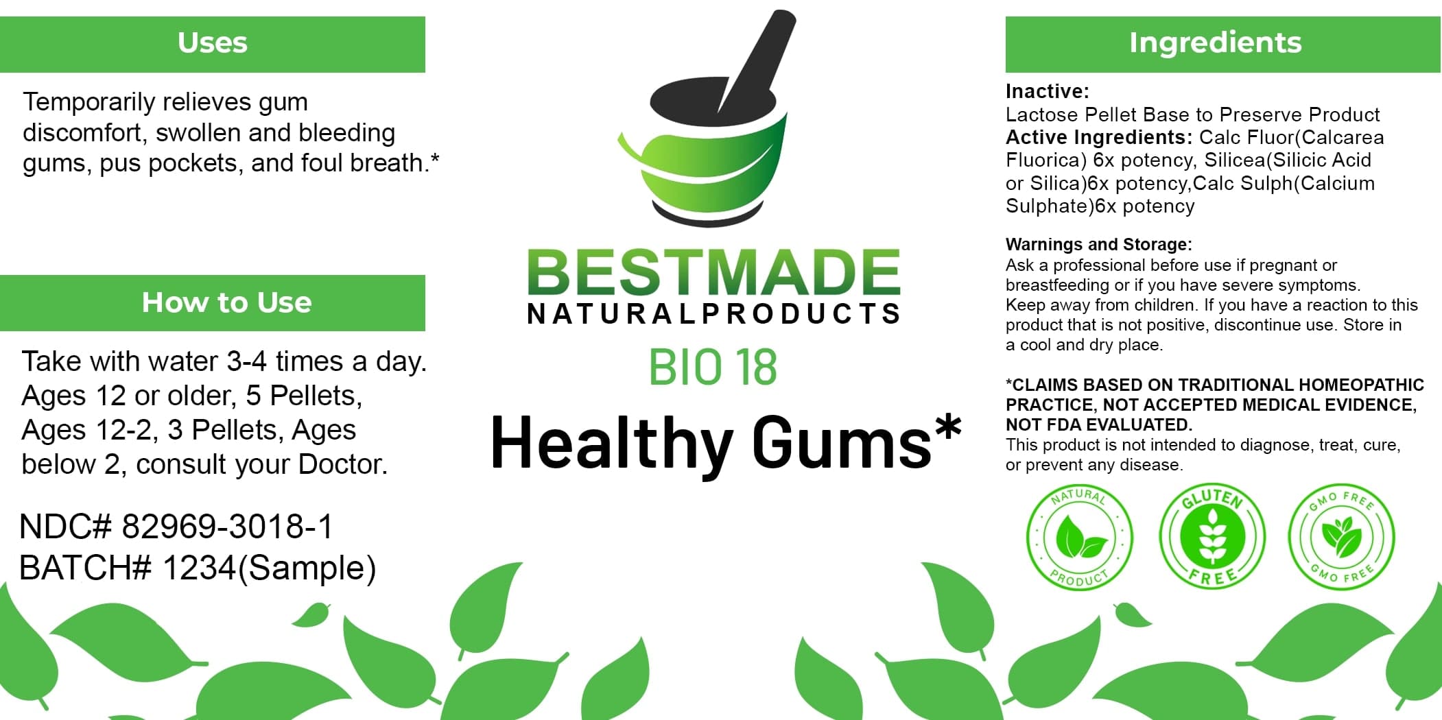 Bestmade Natural Products Bio18 package label