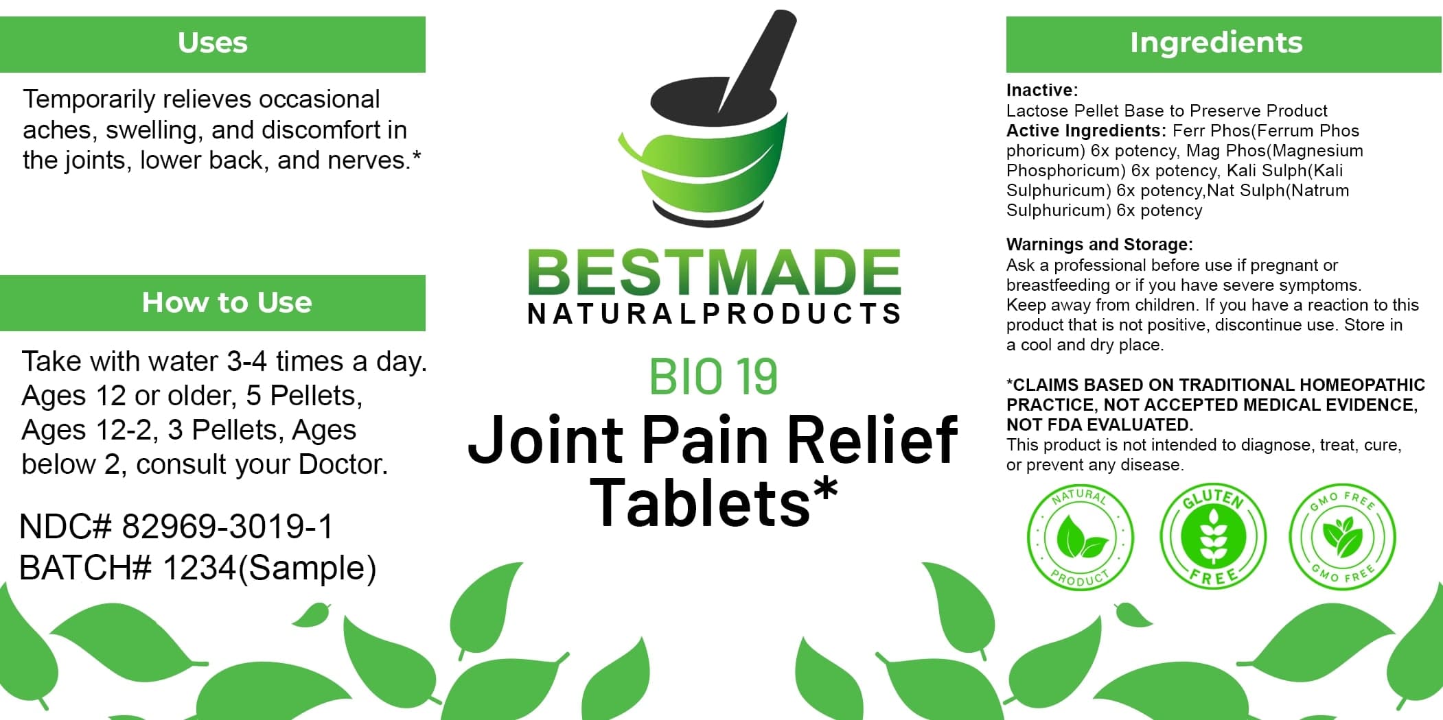 Bestmade Natural Products Bio19 package label