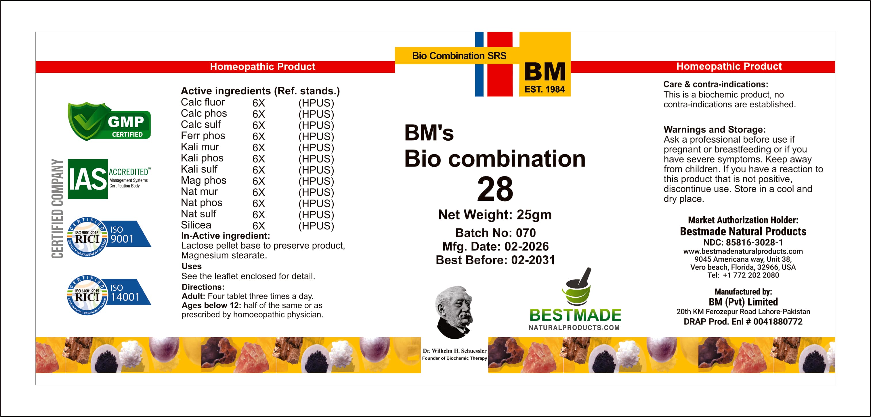 Bestmade Natural Products Bio28 package label
