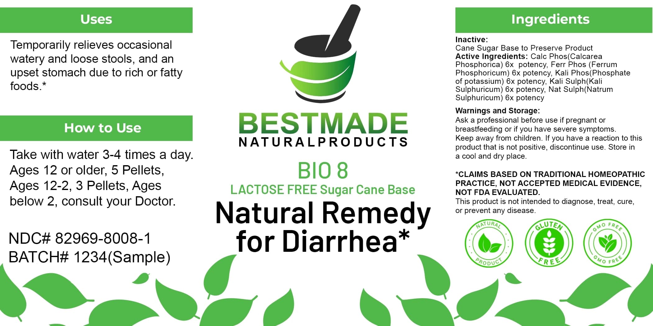 Bestmade Natural Products Bio8 Lactose Free package label