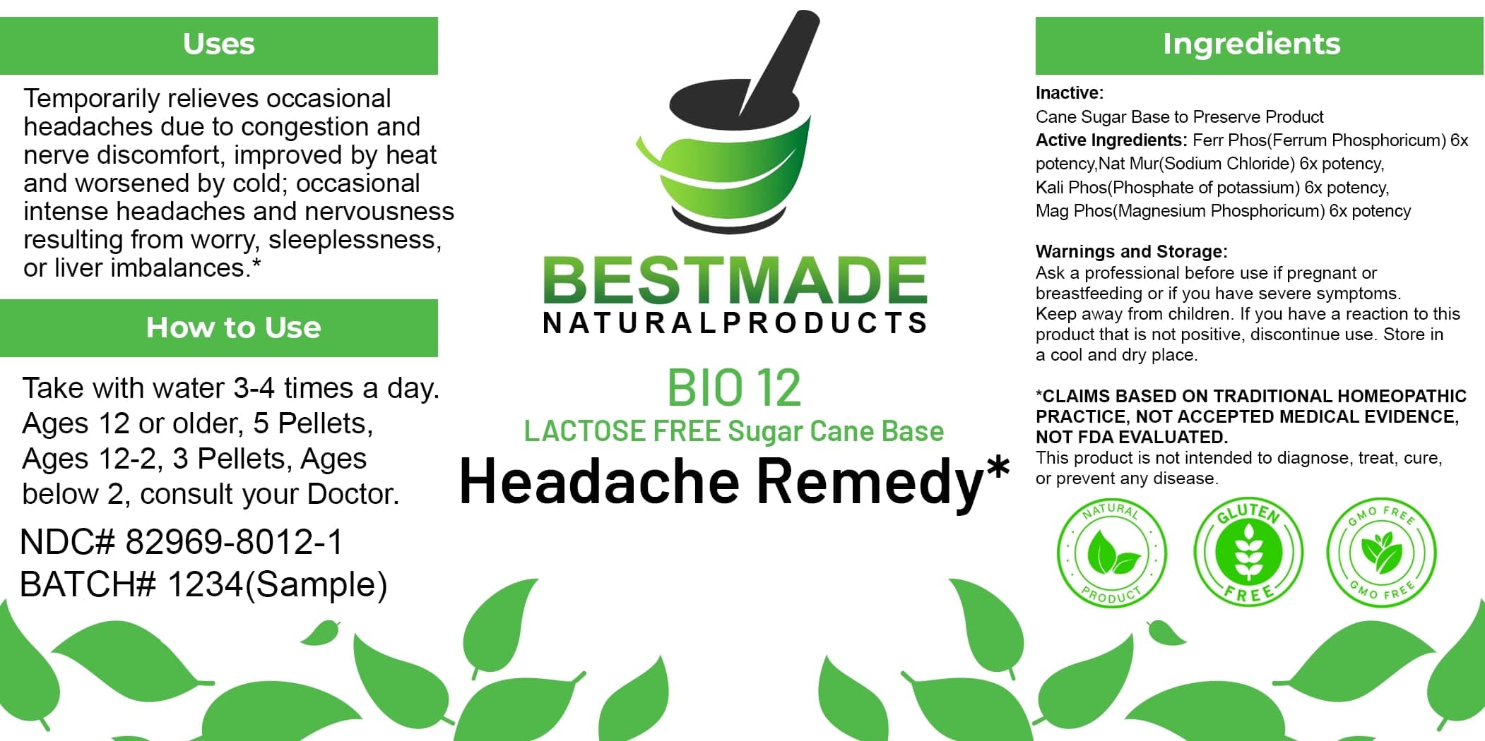 Bestmade Natural Products Bio12 Lactose Free package label