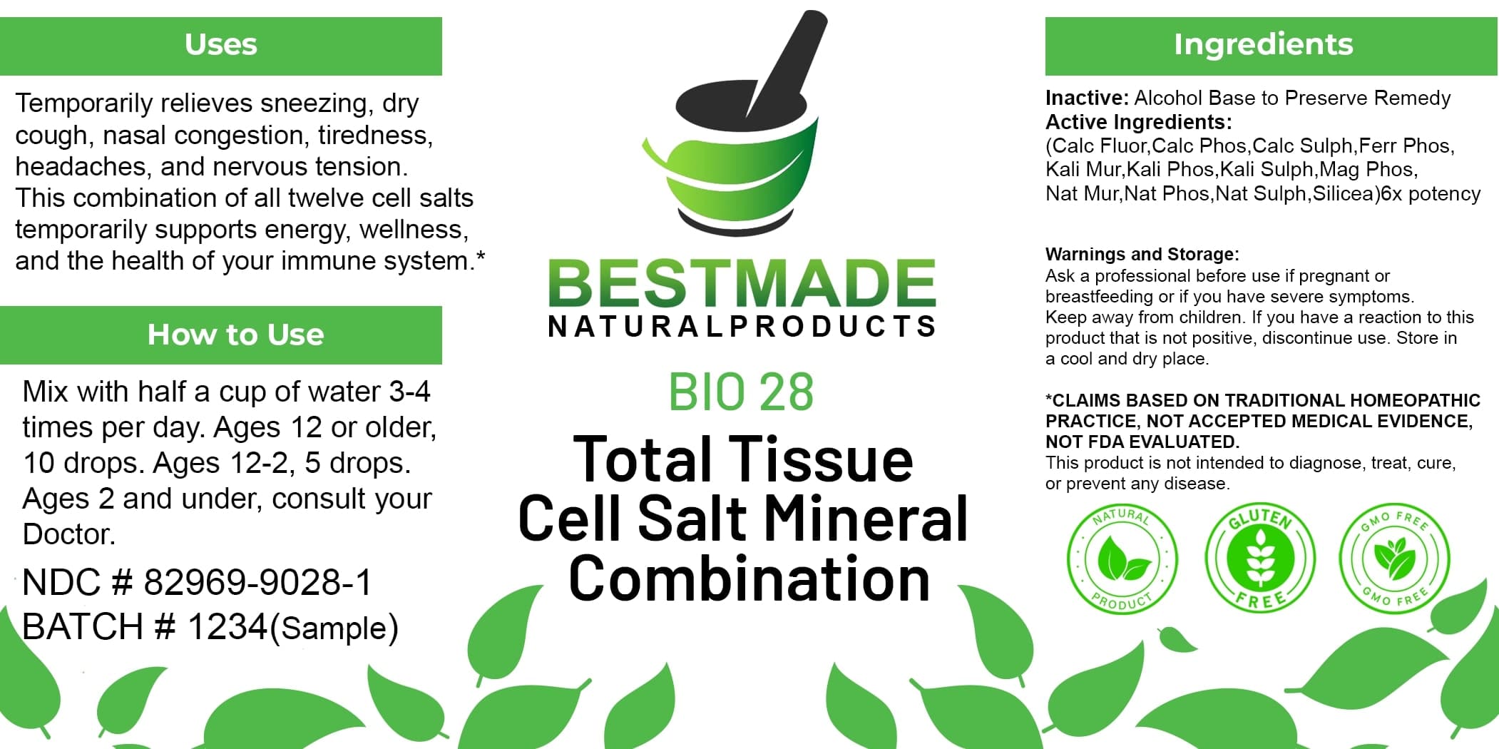 Bestmade Natural Products Bio28 Lactose Free package label