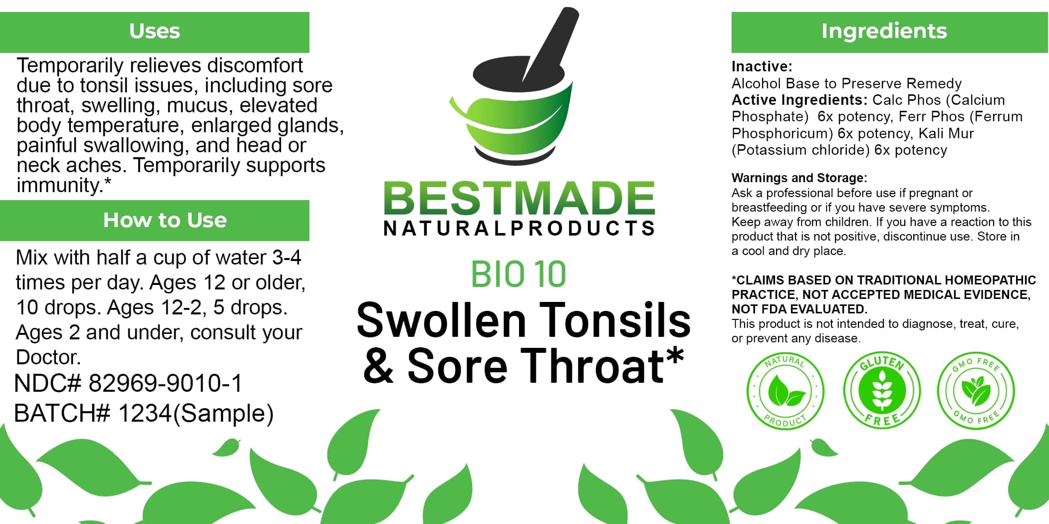 Bestmade Natural Products Bio10 package label