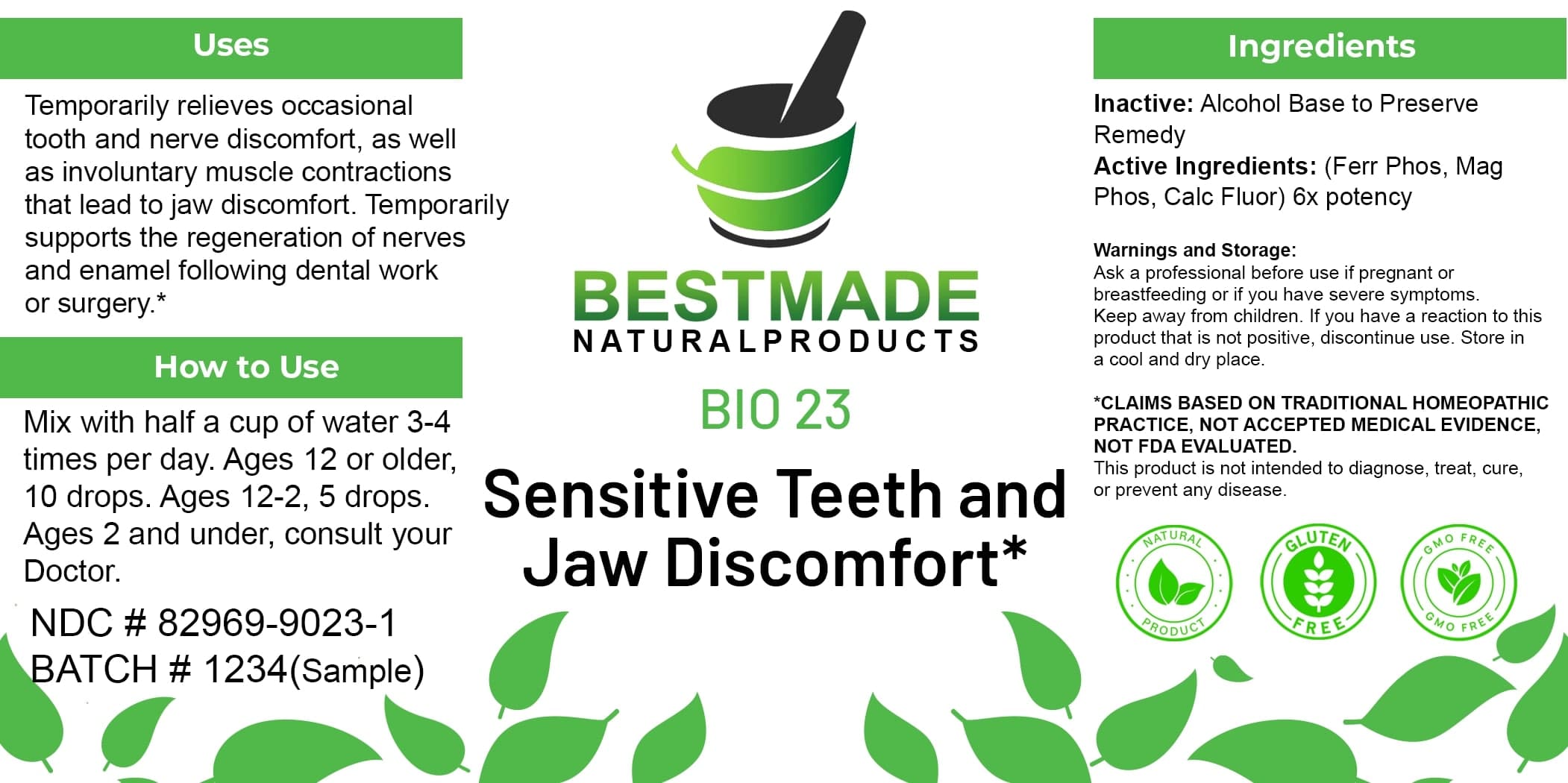 Bestmade Natural Products Bio23 package label