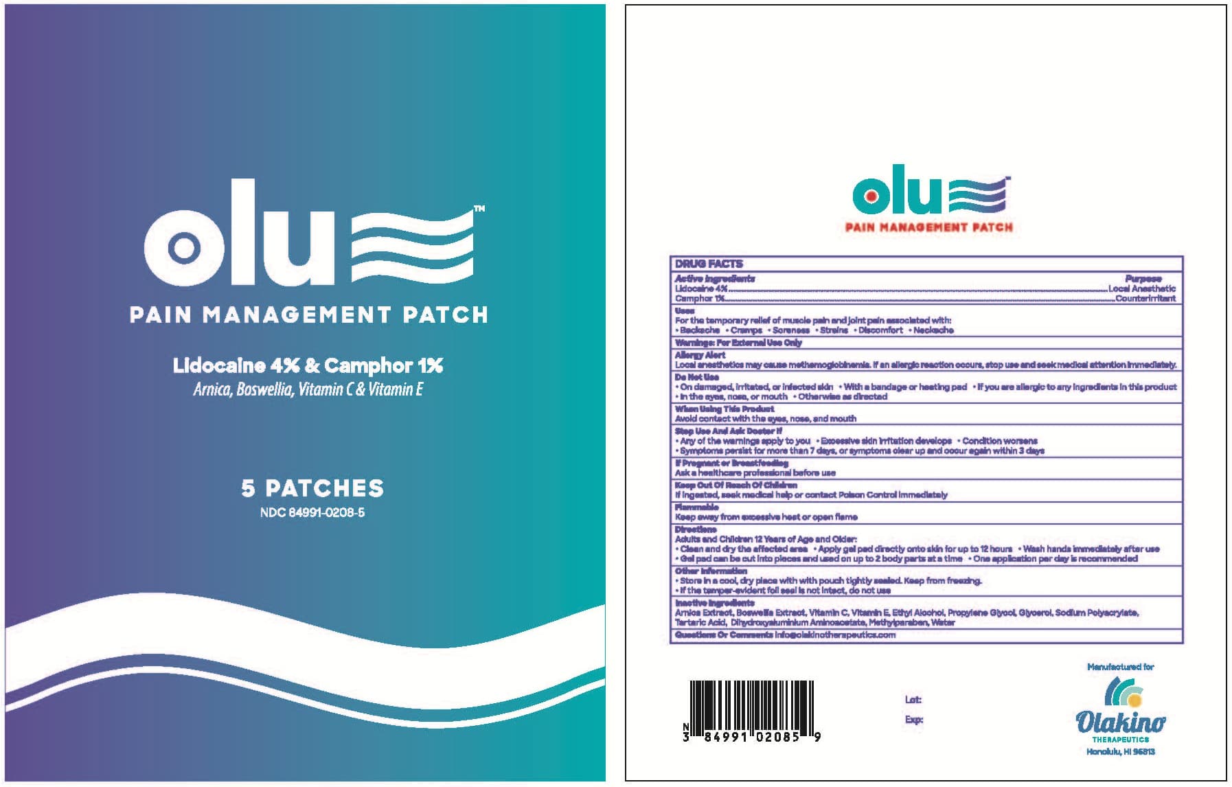 Olu Pain Management package label