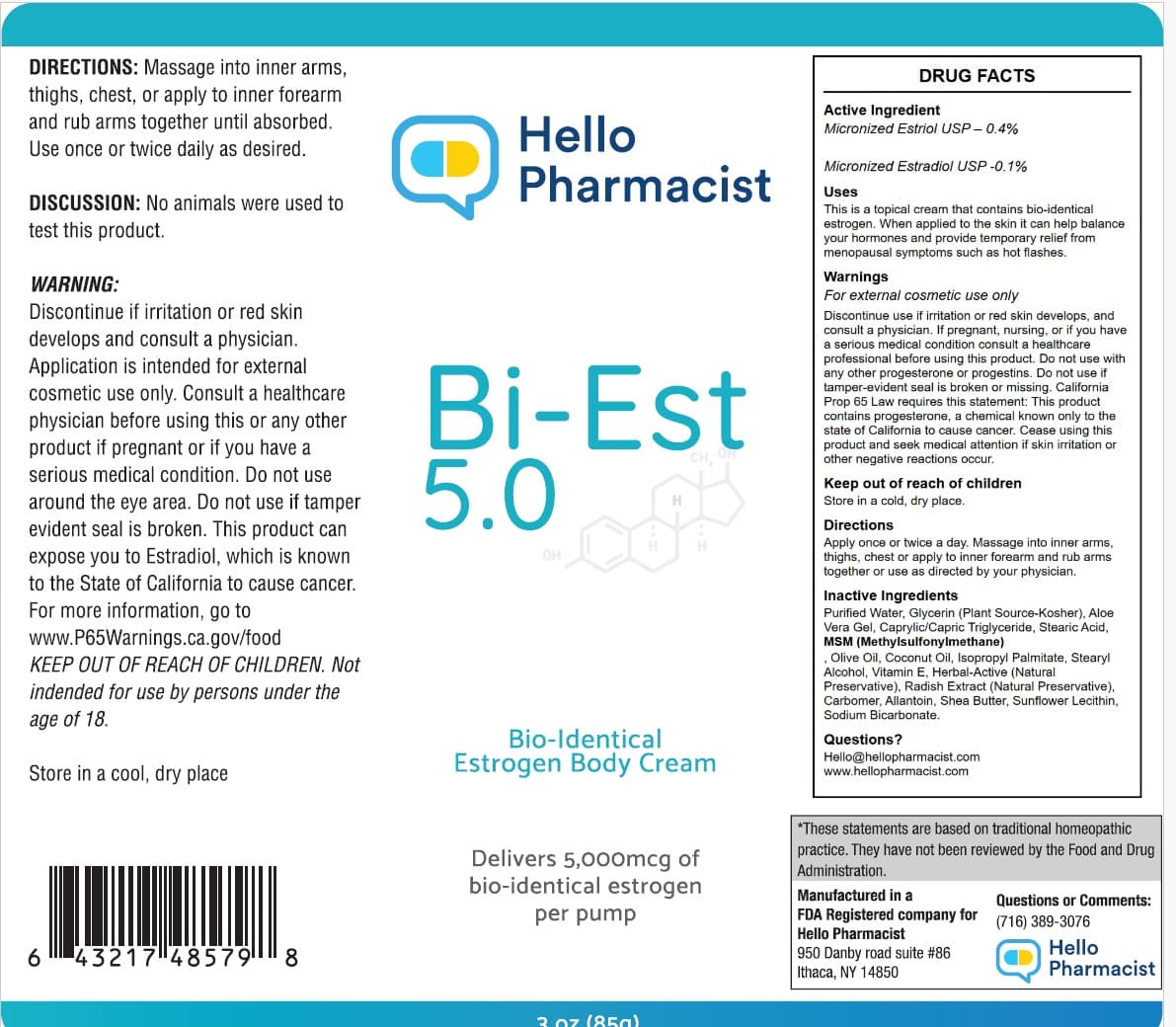 Hellopharmacist Bi-Est 5.0 Cream package label